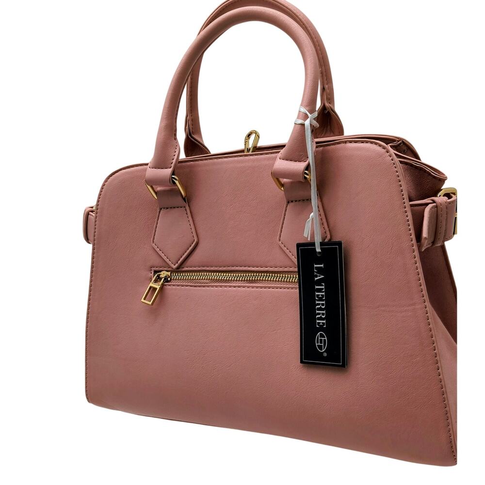 La Terre Pink Buckle Fashion Handbag with Removable Strap – Structured  Satchel